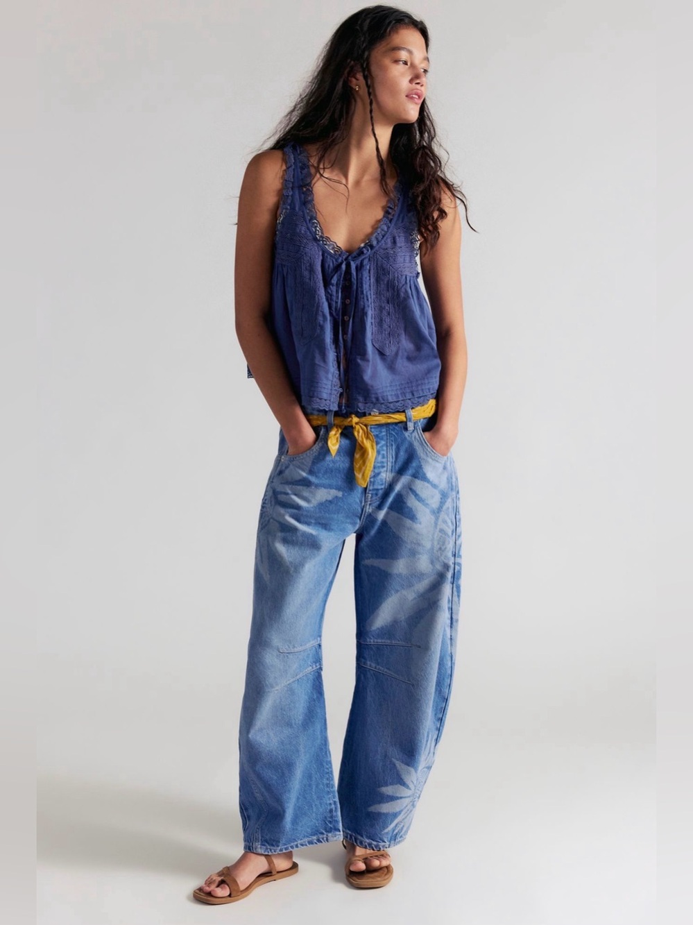 Free people We The Free Good Luck Printed Barrel Jeans‼️ sample/defective‼️